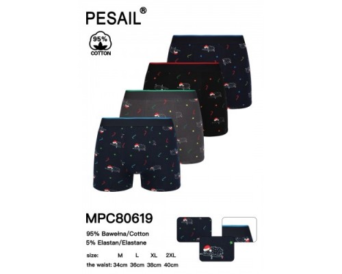 Боксери чоловічі PESAIL 80619  котон асорті різдвяні М-3XL (24/12 шт в уп)