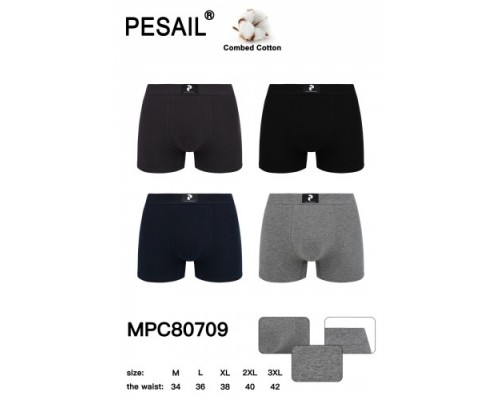 Боксери чоловічі PESAIL 80709  котон асорті  M-3XL (24/12 шт)