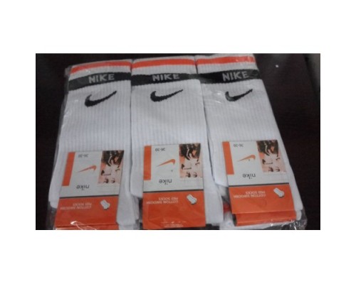 Шкарпетки чоловічі високі Котон з полоскою NIKE білі  ( 12 шт в уп)