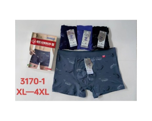 Боксеры мужские Коттон+Бамбук AMIGO 3170-1 ассорти XL-4XL (12/6 шт в уп)