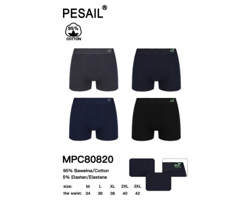 Боксери чоловічі PESAIL 80820  котон асорті  M-2XL (24/12 шт)