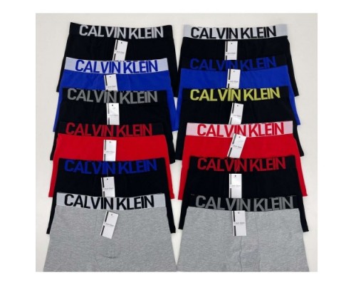 0Боксеры муж. Calvin Klein СК 15 Коттон цветное ассорти широкая резинка  ХL-3XL (12 шт. в уп.)