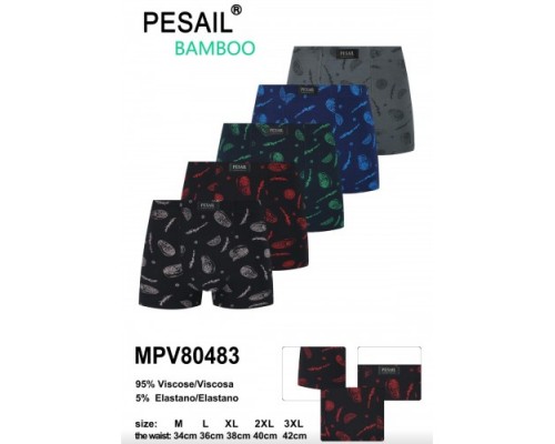 Боксеры мужские PESAIL 80483  бамбук ассорти М-3XL ( 12 шт в уп)