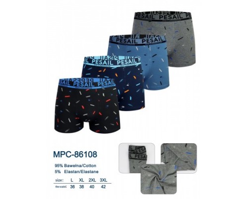 Боксеры мужские PESAIL 86108 хлопок ассорти L-3XL ( 12 шт в уп)