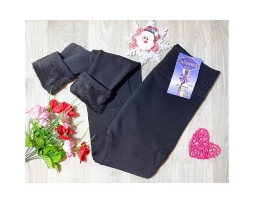 Лосини дружин. безшовні. шерстьТЕРМО на хутрі Ластівка А141 чорні 3XL-6XL