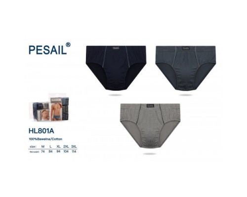 Плавки чоловічі PESAIL 801-A котон асорті М-3XL (24  шт в уп)