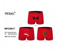 Боксери чоловічі PESAIL 80617 коттон Новорічні , червоні М-2XL (24/12 шт в уп)