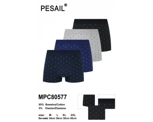 Боксери чоловічі PESAIL 80577  котон асорті  M-2XL (24/12 шт)